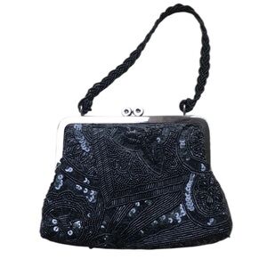 Vintage Black Beaded & Sequined Handbag